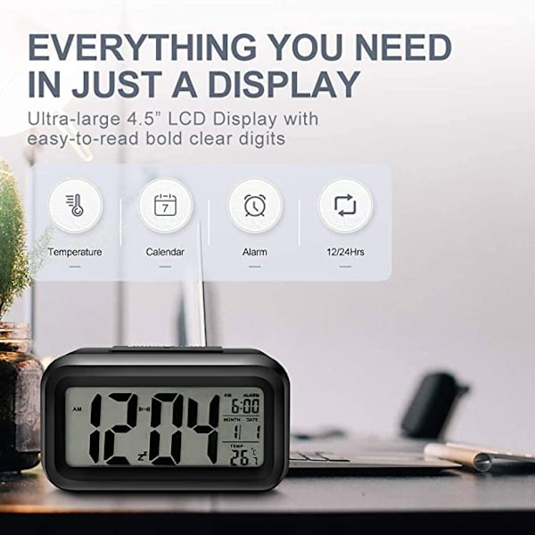 Digital vekkerklokke, LED digital klokke med temperaturvisning,