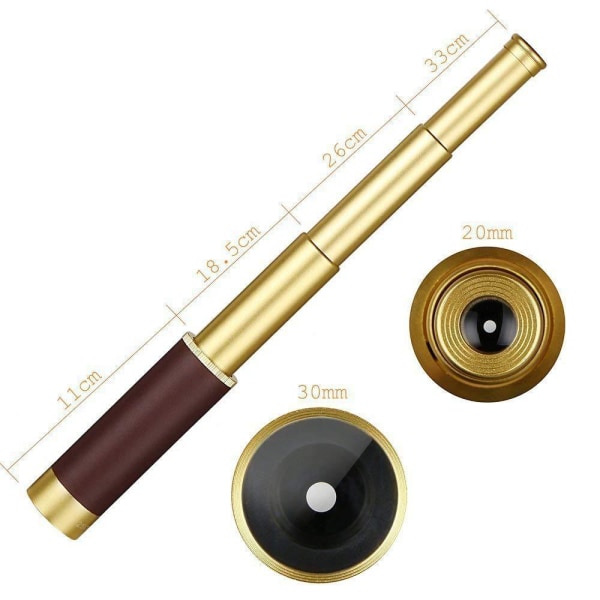25x30 Pirat Messing Teleskop, Zoombar Spyglass, Sammenklappelig