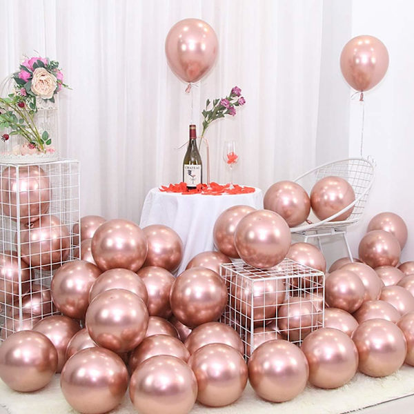 Festballoner 50 stk. 12 tommer Rose Gold Metallic Chrome Helium Shiny Latex Tykke Ballon Perfekt Dekoration til Bryllup Fødselsdag Baby Shower Graduation Jul Karneval