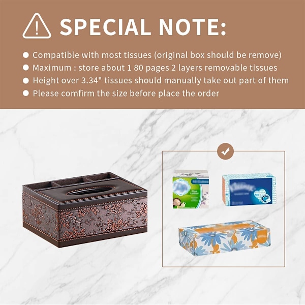 Læder Tissue Box Cover Retro Rektangulær Multifunktionel Remot