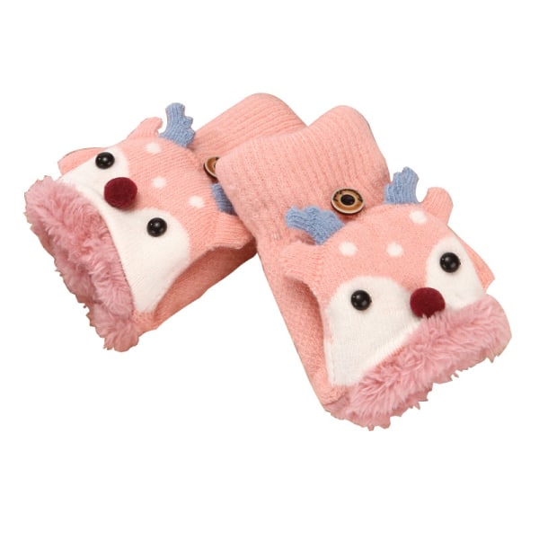 Kids Toddlers Cute Reindeer Fleece Lined Gloves Convertible