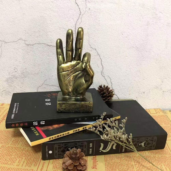 Guld Polyresin Håndgestus Skrivebordsstatuer Fingerskulptur Dec