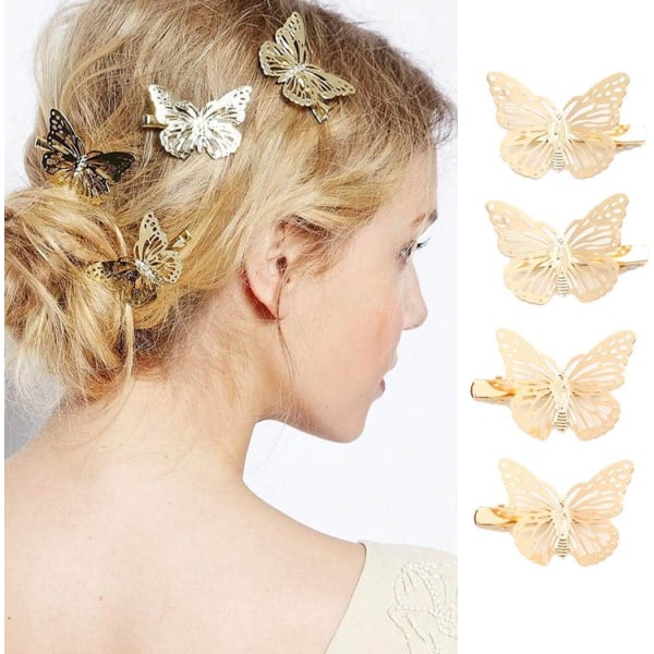 4 kultaisen Butterfly-hiusklipsien set Hair Barrettes -hiustarvikkeita