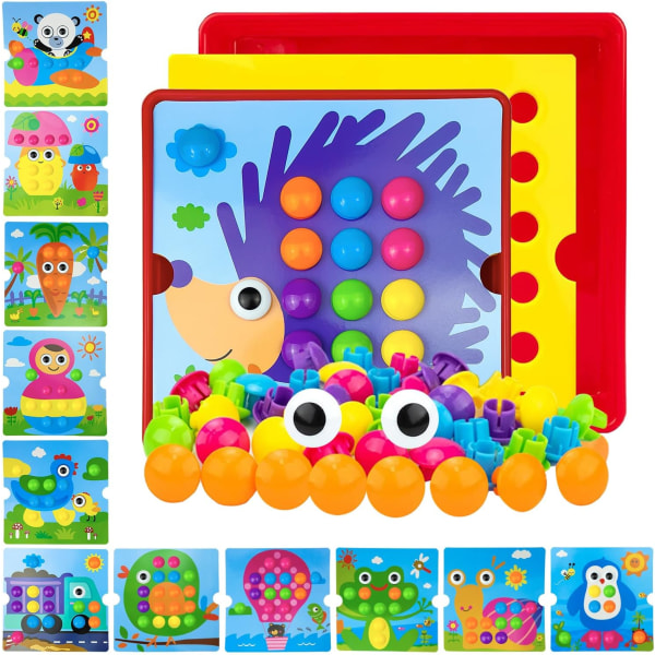 Mosaikkleker - 12 kort og 46 knapper (pinnsvin)，barnemosaikk