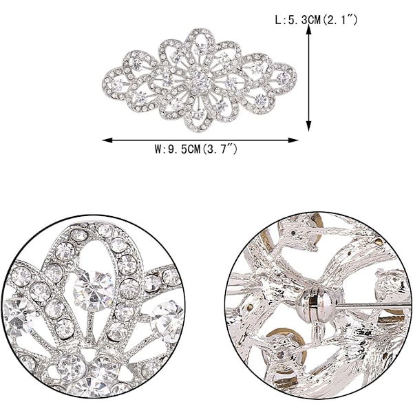 Kristall 4 tum Filigran Spets Bröllop Brosch Pin Transparent Full
