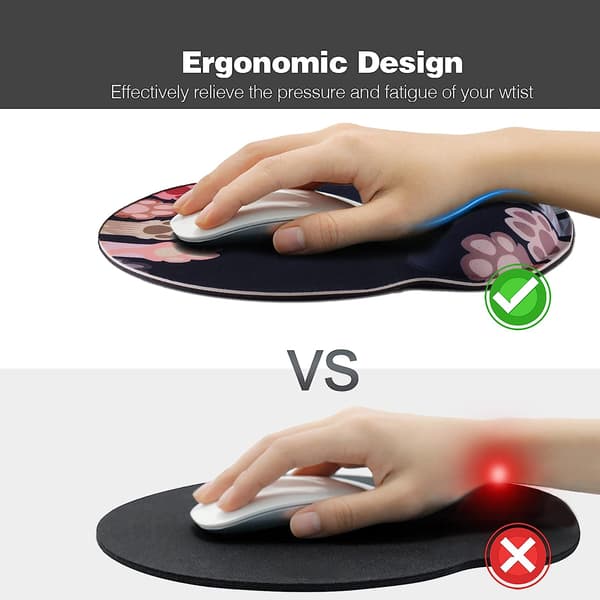 Ergonomisk musemåtte med memory foam-bagside, skridsikker gummibase