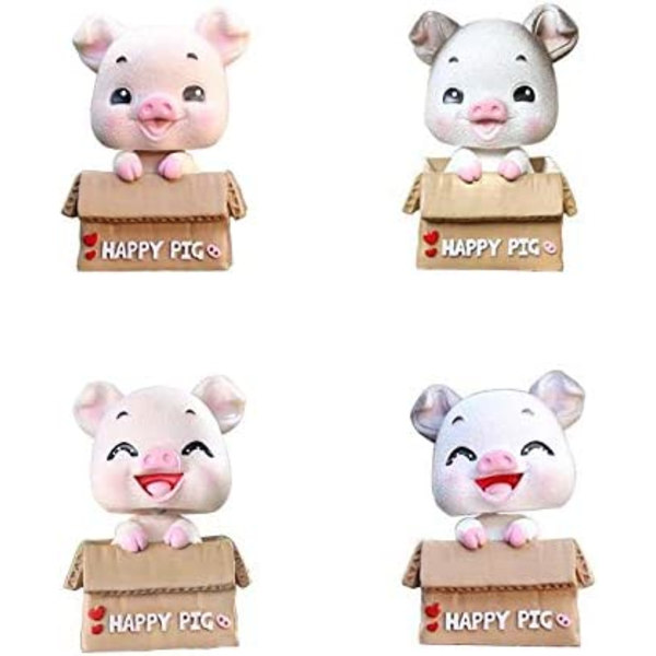 4 stk. Bil Svingende Funktion Pynt Gris Dukke Bobble Head Dyr N