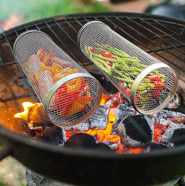 2 stk 30cm rustfritt stål grillkurv, rund grillbur
