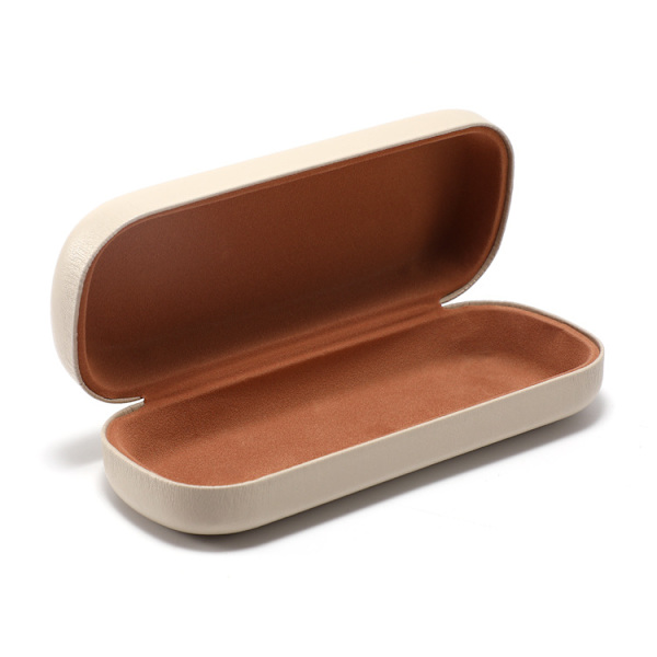 Hårdt Brilleetui (Beige), PU Læder Brilleboks, Bærbart Beskyttende Brilleetui med Mikrofiberklud