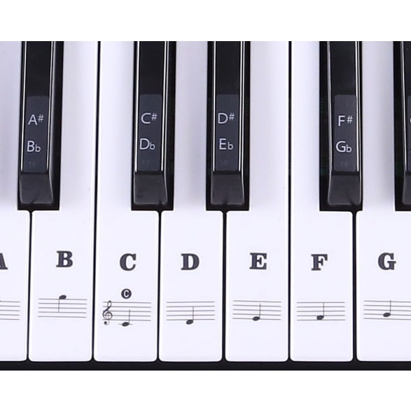 2-pakke klaviaturklistremerker for 88/61/ 54/49 tangenter, svart trans