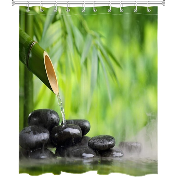 Japanska Duschdraperier 180x180cm Bambu Skog Grön Zen Bad