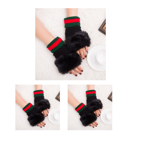 3 Pairs Fur Gloves Fashion Gloves Wool Half Finger Open Fing