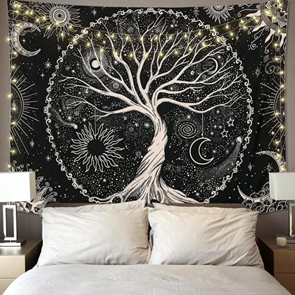 Livets tre Tapestry Måne og Sol (150x130cm) Svart psykedelisk