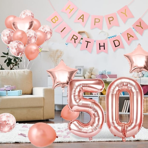 50 syntymäpäivätytön ilmapallo, ruusukulta 50 ilmapallo, ruusukulta 50