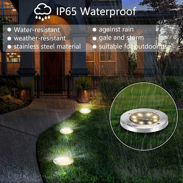 Jordlys, 8 LED solcelled havelys skive lys udendørs