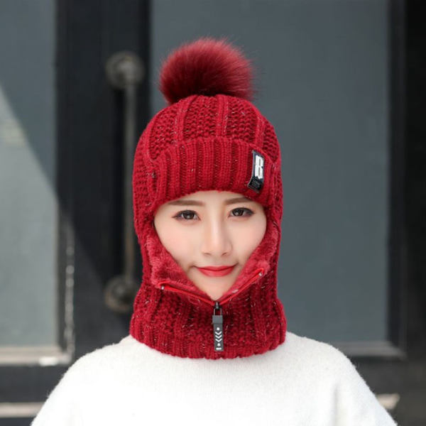 1 topp ull stickad hatt skidhatt set vindtät vinter utomhus wine red