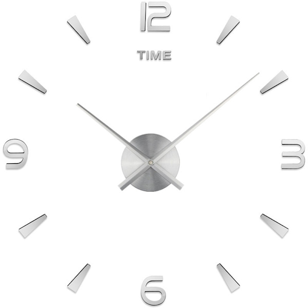 Moderne lydløs DIY veggklokke (sølv, 70-90 cm), 3D-klistremerke, for H