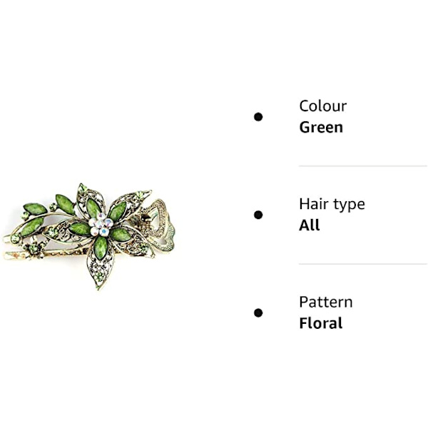 Vintage Petal Krystal Hårspænde (Grøn)
