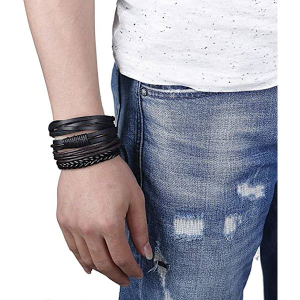 5PCS Lær Armbånd for Menn Kvinner Flettet Tau Mansjett Armbånd