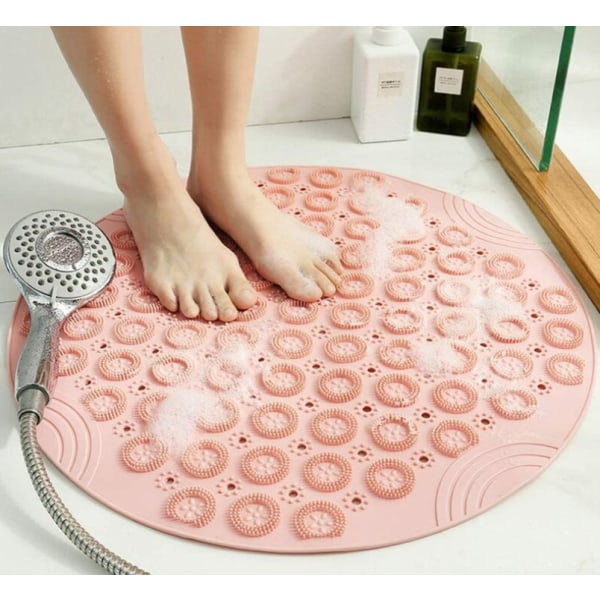 (Rosa, 55 x 55 cm) PVC Rund Massagebadmatta Halkskyddad Duschmatta B