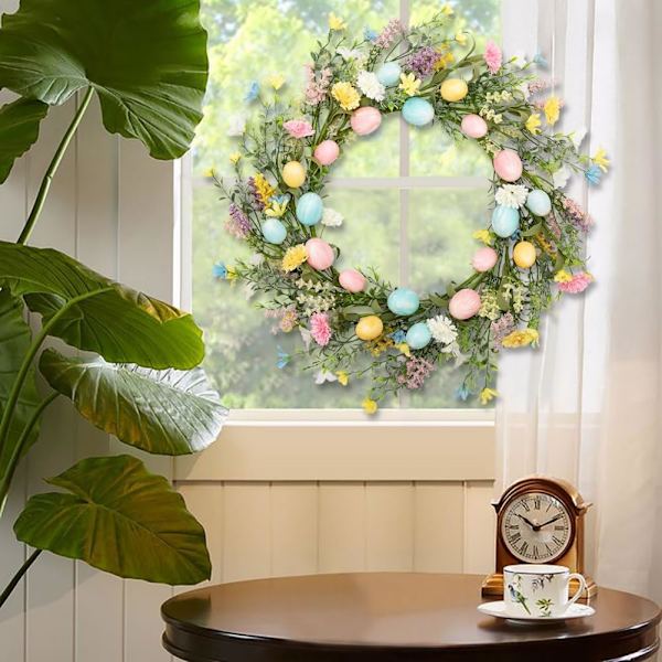 Påskeegghjørnekranse for påskedekorasjon, 45 cm fargerik vårkrans