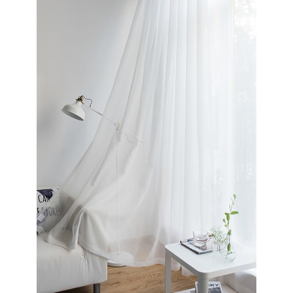 Hvit Voile Gardin - 134 cm B x 210 H, Hvit, 2 Stykker