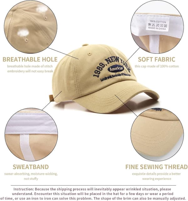 Beige ren bomullsjusterbar herrehette, baseballcaps for kvinner M