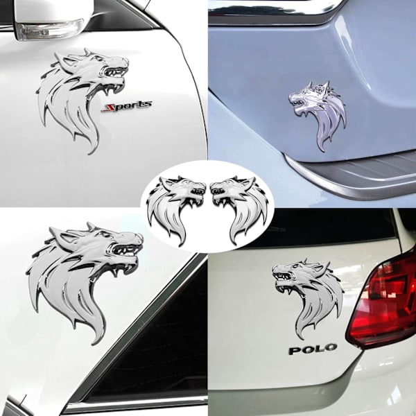 Par 3D Metal Wolf Head Bilsticker 3D Metal Bilsticker Wolf Head Bilslogotyp Wolf Head Logotyp