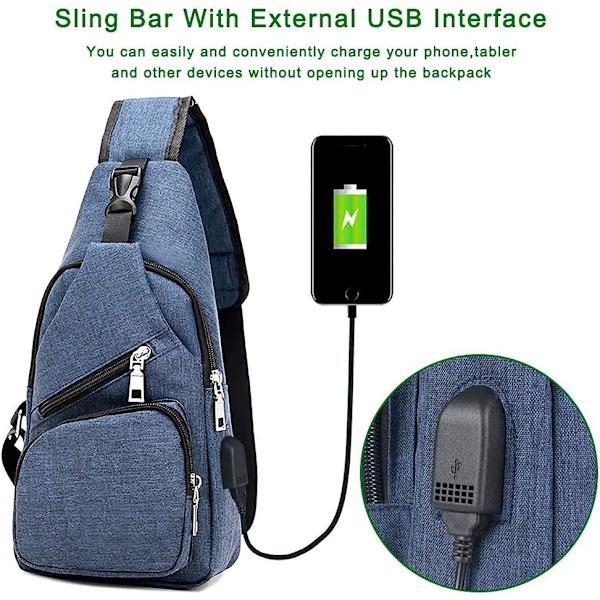 Miesten crossbody-salkku, rintalaukku USB-latauksella ja E