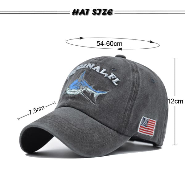 (sort) Shark broderet bomulds baseball kasket vasket distressed D