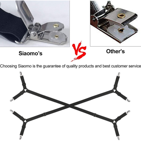 4 stk/sett Svarte Sengetøyholdere - Justerbare Kryss S