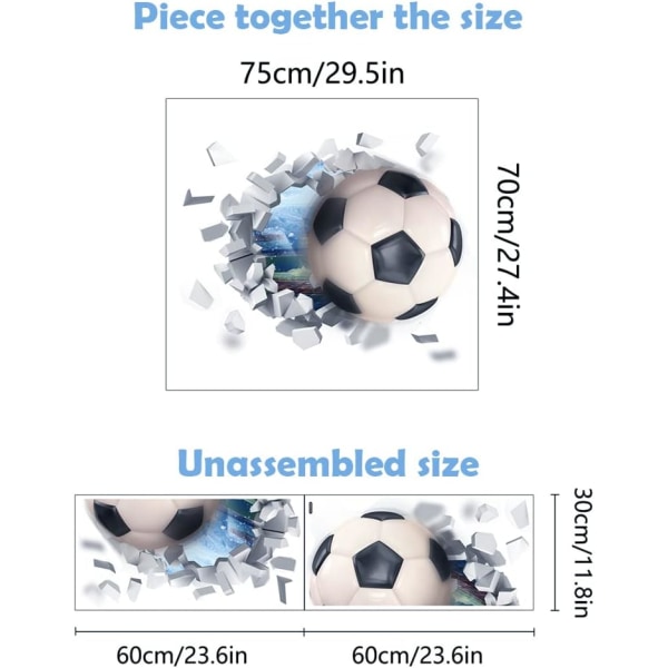Fotbollsväggdekal, 3D-väggdekal för pojkrum, vinylfotbollsmål