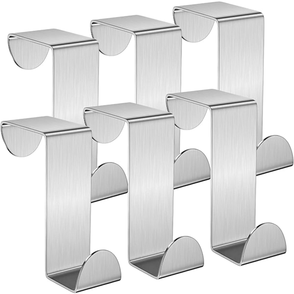 Dörrkrokar, Set med 6 Rostfria Klädhängare för Dörrar, Klädkrokar för Standarddörrar, Lådor, Skåp, för Kök Badrum Sovrum, Silver
