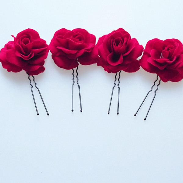 Blomsterhårklemme Kvinner Rose Blomster Bryllup Hårtilbehør Flamme