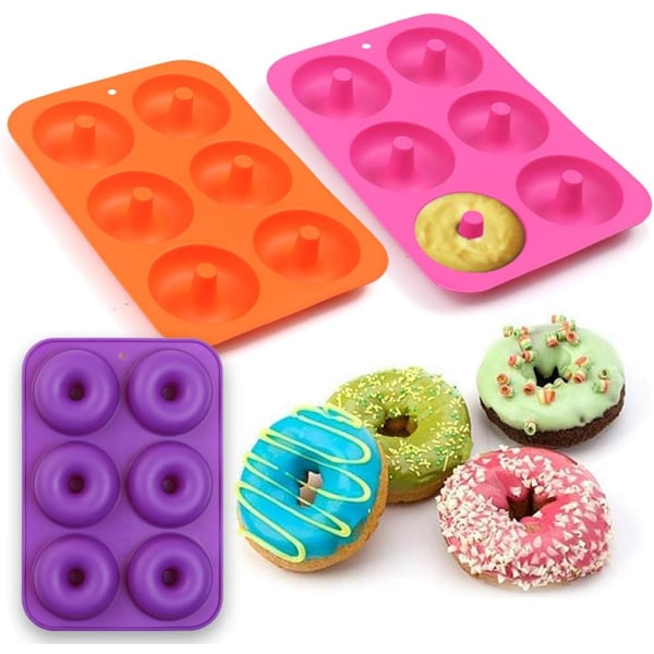 3-pak 6 cavity silikone-donutforme, non-stick, fødevaregodkendt silicum