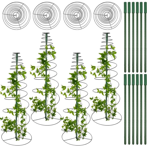 Pakke med plantetrellis og 12 stk. klatreplantetrellis, ærtebønne-trellis, udendørs metalpæle med spiralstøtte, kan forlænges til 52 tommer