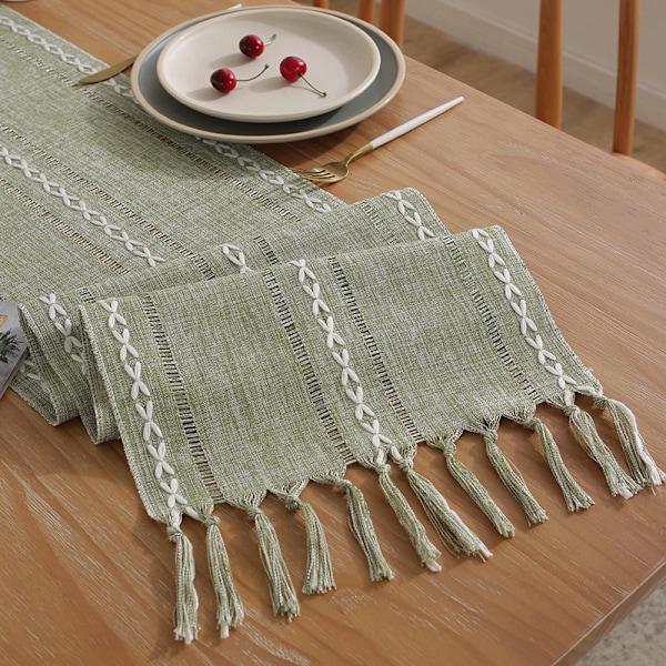 Bordslöpare, Bordslöpare i Bohemisk Stil, 33 x 120 cm, Grön, Polyester, Rustik Gårdshusstil Ta