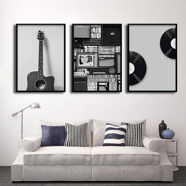 Dekorativt maleri for stue - Svart-hvitt gitar musikkinstrument