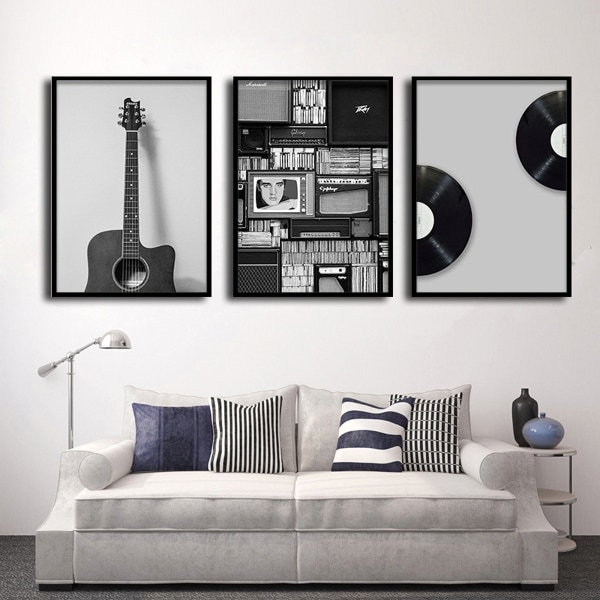 Stue dekorativ maleri - Svart og hvit gitarmusikal