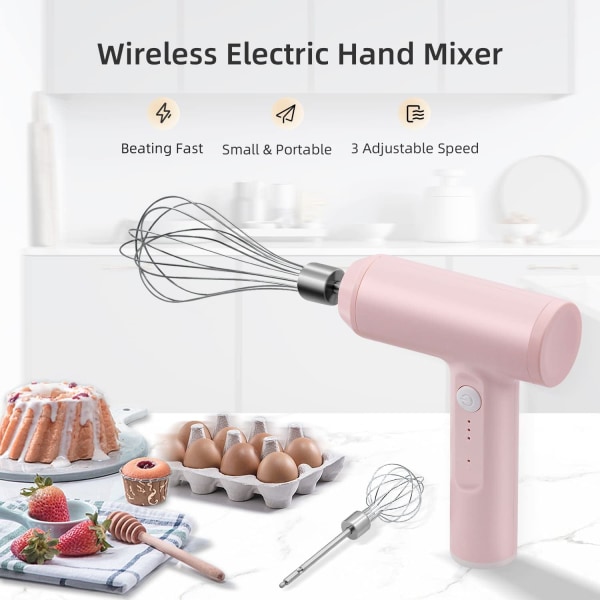 Elektrisk håndmixer i rustfrit stål, USB-genopladelig elektrisk H