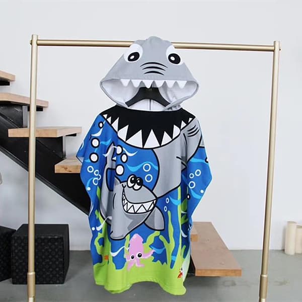 Lasten poncho, hupullinen pyyhe, hai rantapYYhde