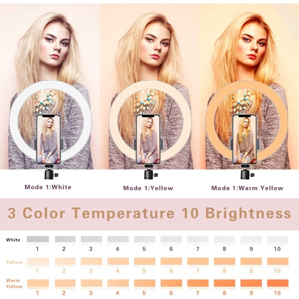 LED Ring Light 10\" med stativ og telefonholder til Live Str