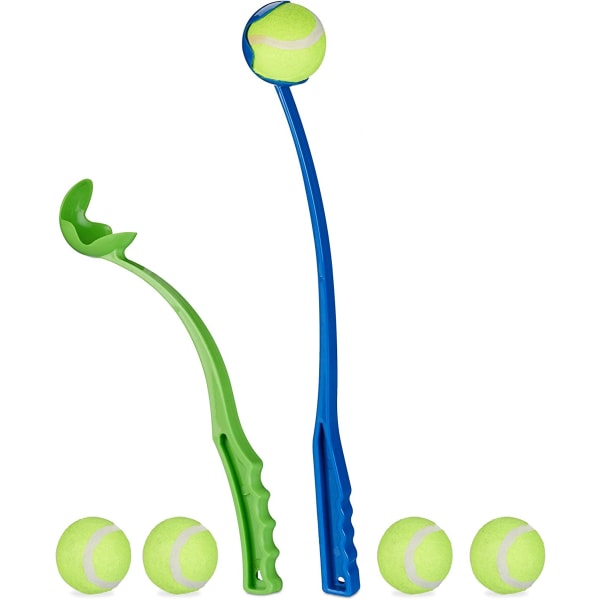 Launcher sett med 2, 5 tennisballer inkludert, for hunder, grønn-blå