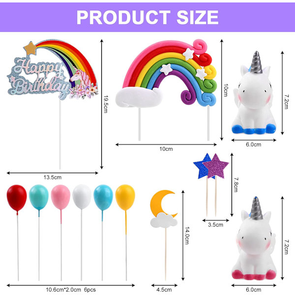 Kagepynt, 8+13 stykker 3D enhjørning figurer cupcake toppers, kop