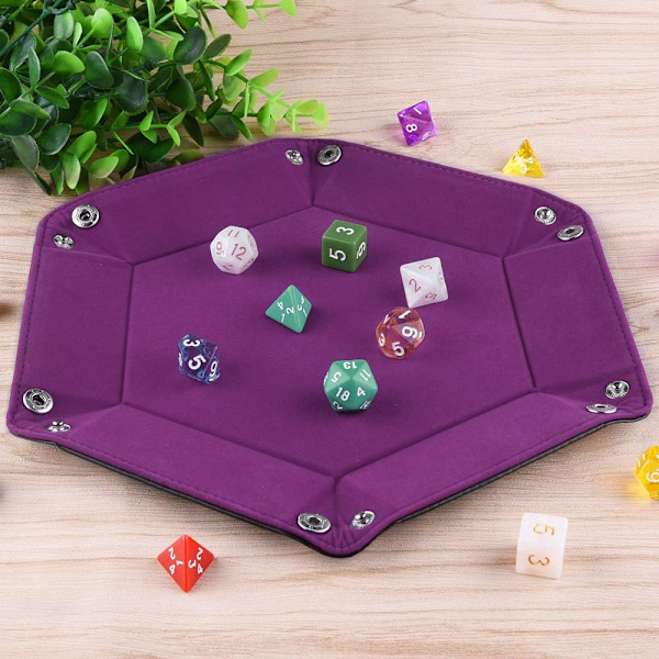 Terningbræt Terningbakke (Mørk Violet), Foldbar Hexagonal PU Læder