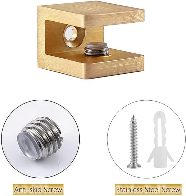 Set med 4 borrfria glasklämmor (för 8-10 mm glas, guld)