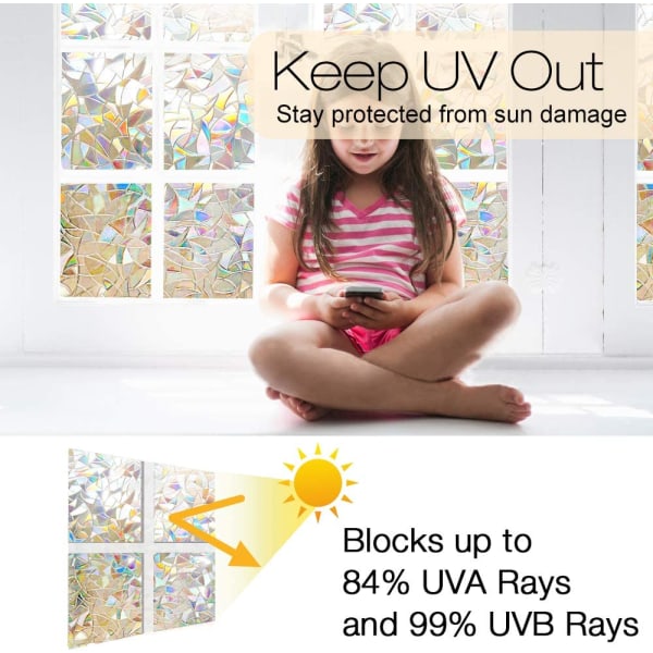 Mønstret vinduesfilm 44,5x100CM Anti-UV dekorativt klæbende vinder