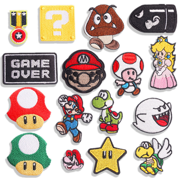 17pcs Mario Embroidery Cloth Sticker Anime Embroidery Label Game