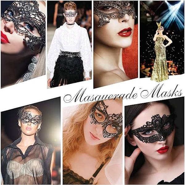 Svart - 6-pack kvinnors maskeradmask venetiansk ögonmask sexig