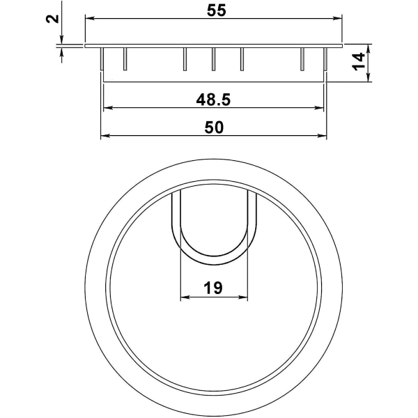 Rund kabelkåpa Ø50mm för infällnad på kontorsbordskabel